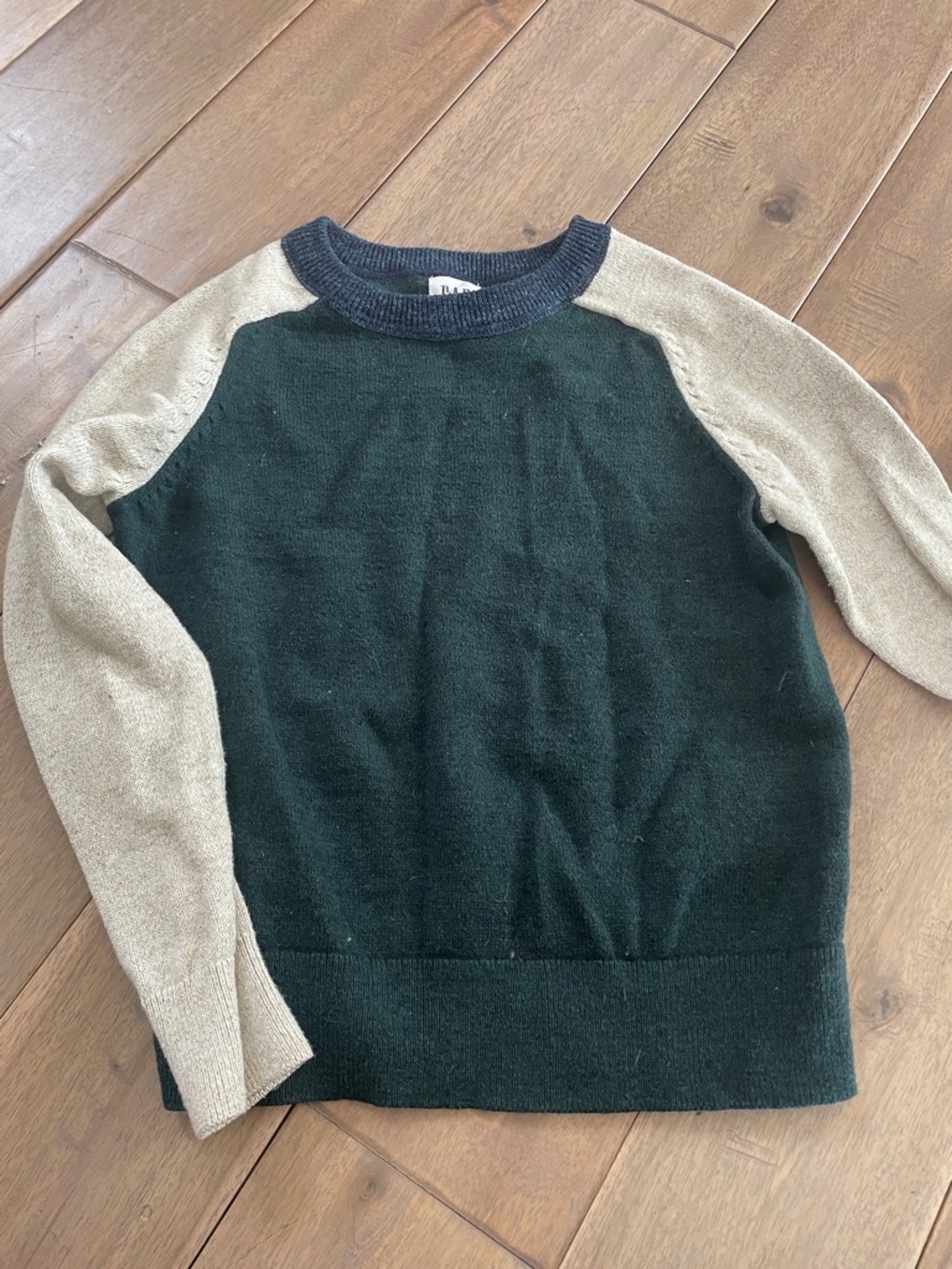GAP Boys Colorblock Crewneck Sweater - Forest Green, Cream & Navy Trim